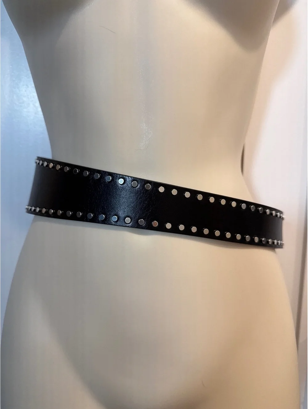 IRO Black Real Leather Studded Waist Belt Size 70 Made in Italy
